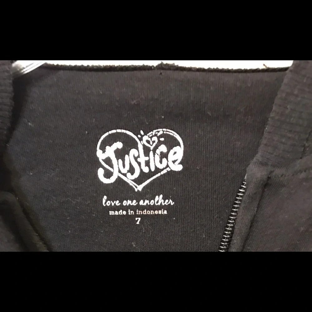 Justice Girl's Full Zip Embellished Black Hooded Shirt Size 7